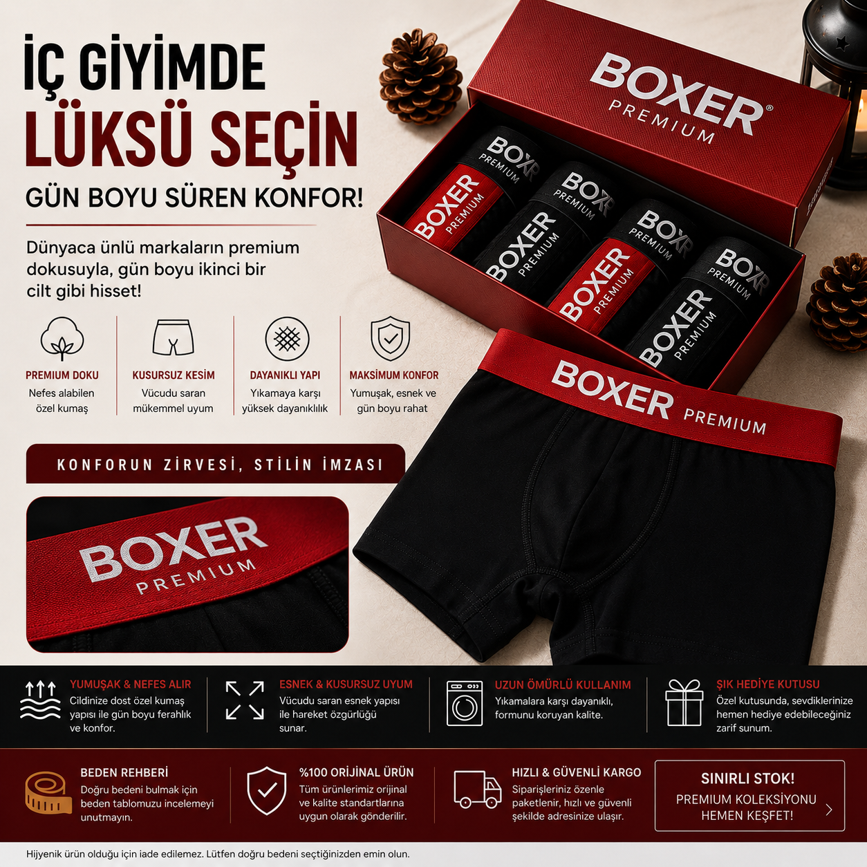 Boxer Premium - yeşil seri 3'lü paket